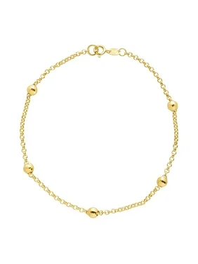 Beaded Shimmer Rolo Chain Bracelet in 10kt Gold, 7 1/2 by 1/8 inches