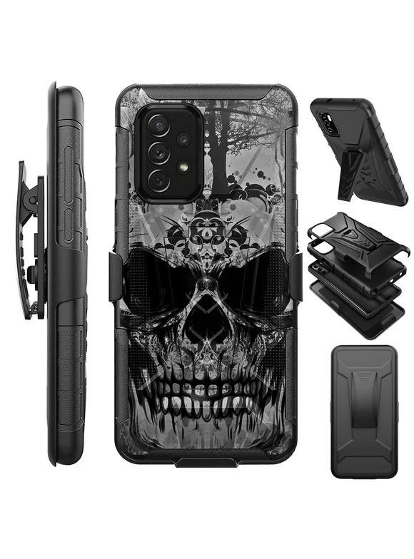 Compatible with Samsung Galaxy A23 5G (Not for UW); Hybrid Luxguard Holster Phone Case Cover (Gray Evil Skull)