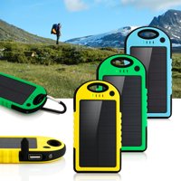 5000mAh Portable Shockproof Waterproof Solar Charger Battery Panal Double USB Power Bank for Cell Phone MP3- Blue