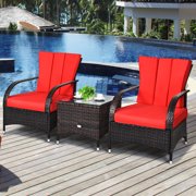 3 PCS Outdoor Patio Rattan Conversation Set Garden Lawn Wicker Chairs