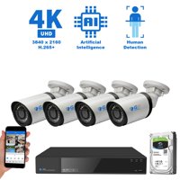 GW 8 Channel 4K NVR 8MP (3840x2160) H.265+ Starvis Starlight Smart AI Security Camera System - 4 x UltraHD 4K Human Detection Poe IP Bullet Camera - 8MP (Two Times The Resolution of 4MP HD)