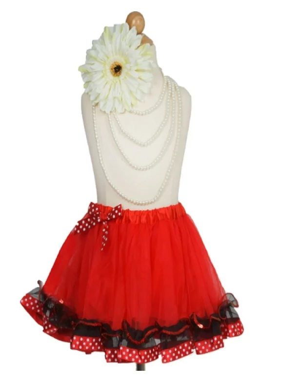Efavormart Organza Girls Ballet Tutu Skirt for Dance Performance Events with Polka Dots Satin Edge- Red -Size S