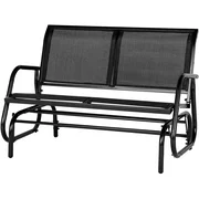 YODOLLA 2-Seat Outdoor Swing Glider Loveseat Chair with Powder-Coated Steel Frame, Mesh Garden Rocking Bench for Patio, Black