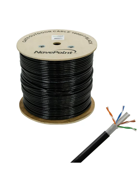 NavePoint CAT6 UTP Outdoor Direct Burial HDPE Ethernet Cable 1000 Ft Black