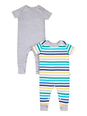 Little Star Organic Baby Boy Short Sleeve Pure Organic True Brights Rompers, One Piece Coverall