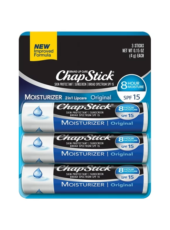 ChapStick Skin Protectant Moisturizer Lip Balm, Original, 0.15 Oz, 3 Pack