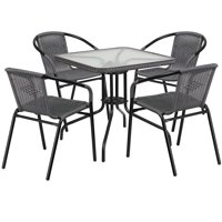 Flash Furniture Outdoor Patio Dining Set, Glass Table with 4 Rattan Chairs, Multiple Colors and Shapes