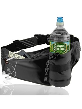 Athle Sport Running Belt Fanny Pack with Bottle Pocket Unisex 360 Reflective Black