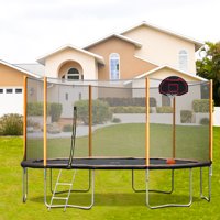 14FT Backyard Trampoline, BTMWAY Outdoor Round Trampoline for Kids&Adults, Outdoor Recreational Exercise Trampoline w/Basketball Hoop, Ladder, Safety Trampoline Net, 260lb Capacity, A2739