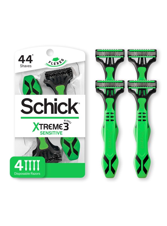Schick Xtreme 3-Blade Sensitive Men's Disposable Razors, 4 Ct, Aloe Comfort Strip Protects Skin From Irritation