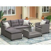 URHOMEPRO 4-Piece Outdoor Sectional Sofa Set with Loveseat and Lounge Sofa, Armchair, Patio Furniture Set with Coffee Table, All-Weather Wicker Furniture Conversation Set for Backyard Pool, Q11963