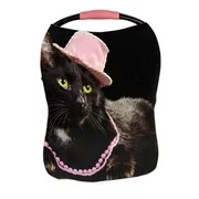 ECZJNT Glamorous black cat wearing pink hat and beads against black Nursing Cover Baby Breastfeeding Infant Feeding Cover Baby Car Seat Cover