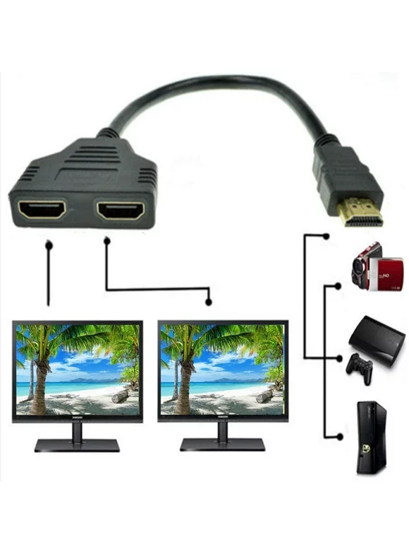 1080P HDMI Switch Male to Dual HDMI Female 1 to 2 Way Splitter Cable Adapter Converter for DVD Players/PS3/HDTV/STB and Most LCD Projectors(Black)