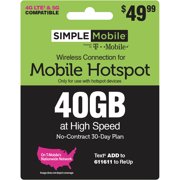 Simple Mobile $49.99 Hotspot 40GB Data 30 Day Plan