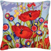 Collection D'Art Stamped Needlepoint Cushion Kit, 40cm x 40cm, Red Poppies I