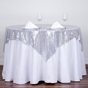 BalsaCircle 54x54" Square Sequined Tablecloth Wedding Party Catering Linens - Silver