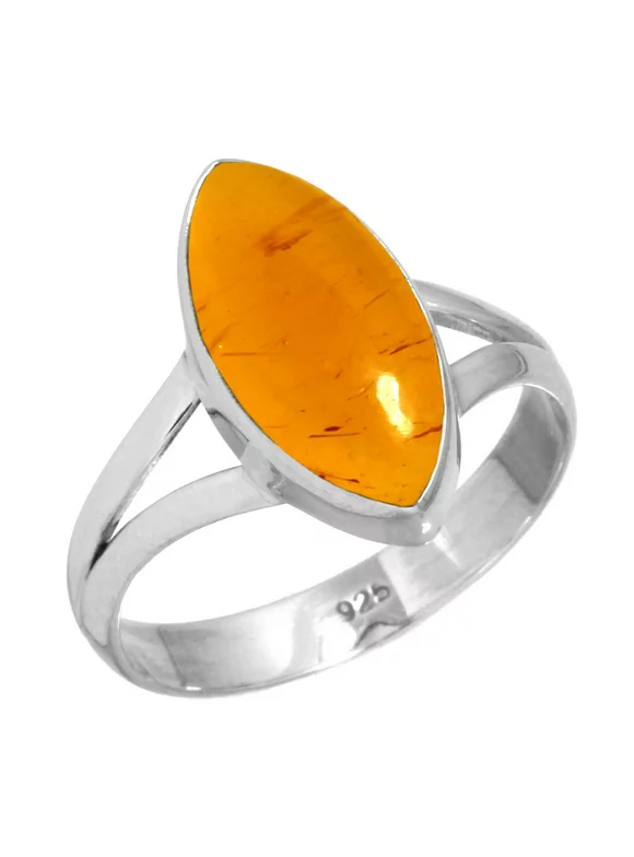 925 Silver Ring For Women - Teens Orange Amber Stone Silver Ring Size 10 November Birthstone Hand Made Silver Ring Size 10 Gift For Mom On New Year 925 Gemstone Silver Jewelry