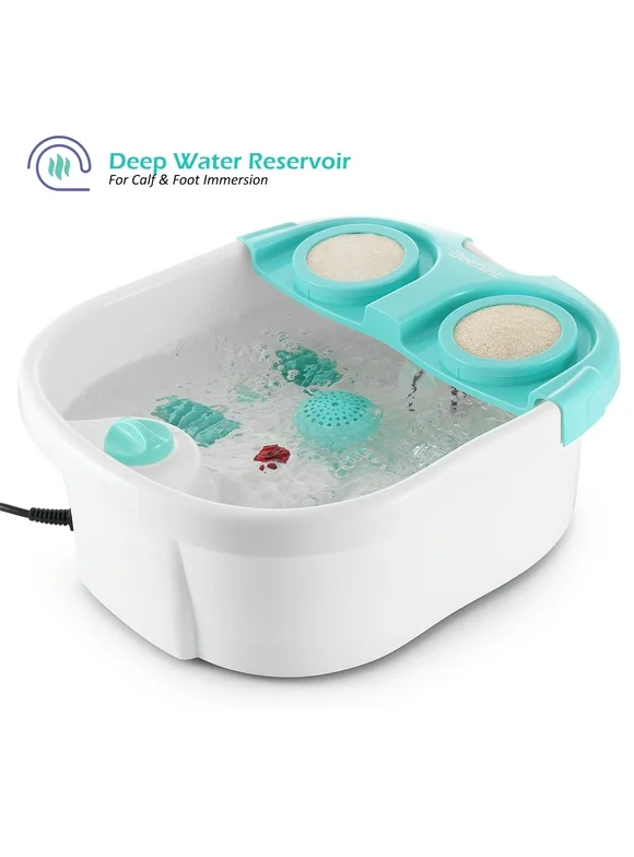 Foot Spa Massager with Heat & Bubbles Vibration  Anti Slip Rubber Feet  Massage Rollers