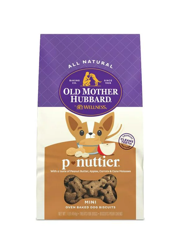 Old Mother Hubbard Classic P-Nuttier Biscuits Baked Dog Treats, Mini, 16 Ounce Bag