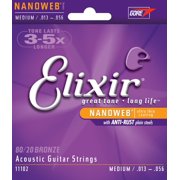 Elixir 11102 Medium NanoWeb Acoustic Guitar Strings  (13-56)