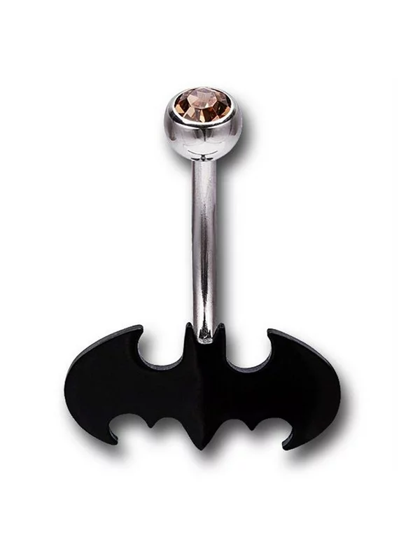 Batman Logo 316L Surgical Steel Belly Ring with Gem 14g 7/16