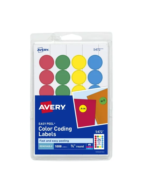 Avery Removable Print/Write Color Coding Labels, 3/4", Pack of 1008 (15472)