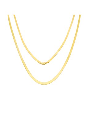 10K Yellow Gold Solid 3mm-9mm Polished Silky Flat Herringbone Chain Necklace, 16"- 30"