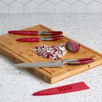 Tasty Chef Knife Set, 3 Piece, with 8" Chef, 5" Utility and 3.5" Paring with Matching Blade Guards, Ombre Handles, Red