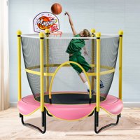 60inch Exercise Hexagon Trampoline Indoor Children's Entertainment Trampoline Home Trampoline Children with Protective Net&Basketball Board Outdoor Toy Jumping Bed, 220 LB Capacity for 3 Kids