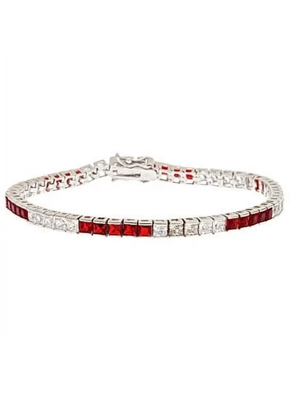Channel Set Tennis Bracelet with Artificial Ruby Diamond by Diamond Essence set in Sterling Silver