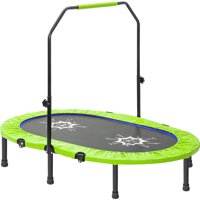 Trampoline Foldable Parent-Child Rebounder with Adjustable Handrail Mini Exercise Jumping Mat, Green Cover