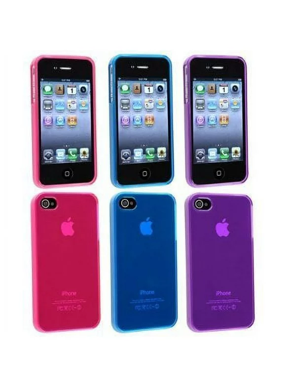 3-pack Flexible TPU Gel Case for iPhone 4 / 4S - Pink, Purple Blue