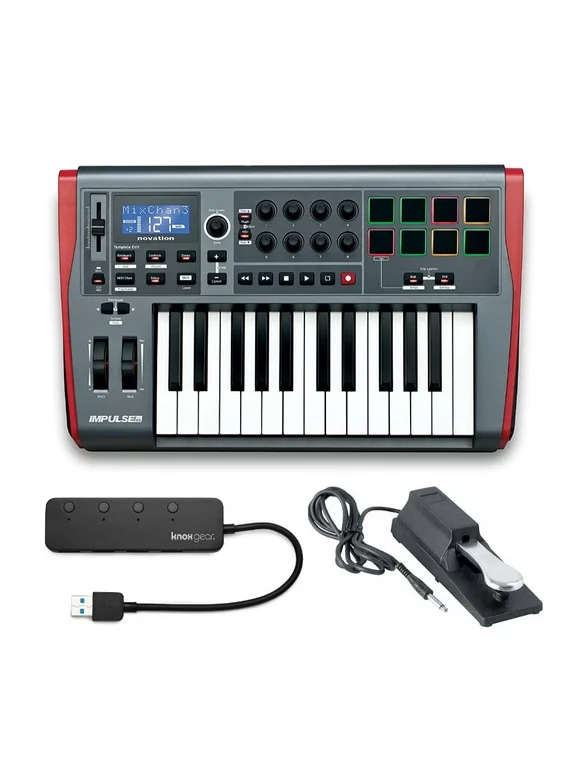Novation Impulse 25 Controller Keyboard with Sustain Pedal and Knox USB 3.0 Hub