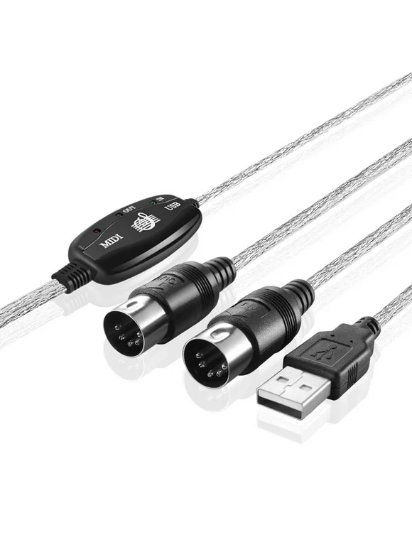 MIDI to USB Cable, USB to MIDI Cable Converter 2 in 1 PC to Synthesizer Music Studio Keyboard Interface Wire Plug Controller Adapter Cord 16 Channels, Supports Computer Laptop Windows and Mac