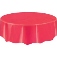 Red Plastic Party Tablecloth, Round, 84in
