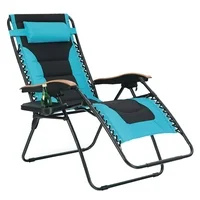 MF Studio Oversize XL Padded Zero Gravity Lounge Chair with Cup Holder, Wooden pattern Armrest, Support 350 LBS (Aqua