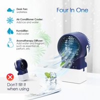 Portable Air Conditioner Fan 4 IN 1 Personal Air Cooler Space Charging Air Conditioner Desk Fan Mini Air Purifier Humidifier with 3 Wind Speeds, 7 Colors LED Lights for Home, Room,