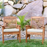 Acacia Wood Patio Chairs with Cushions, Set of 2