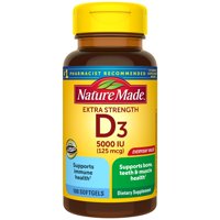 Nature Made Extra Strength Vitamin D3 125 mcg (5000 IU) Softgels, 100 Count for Bone Health