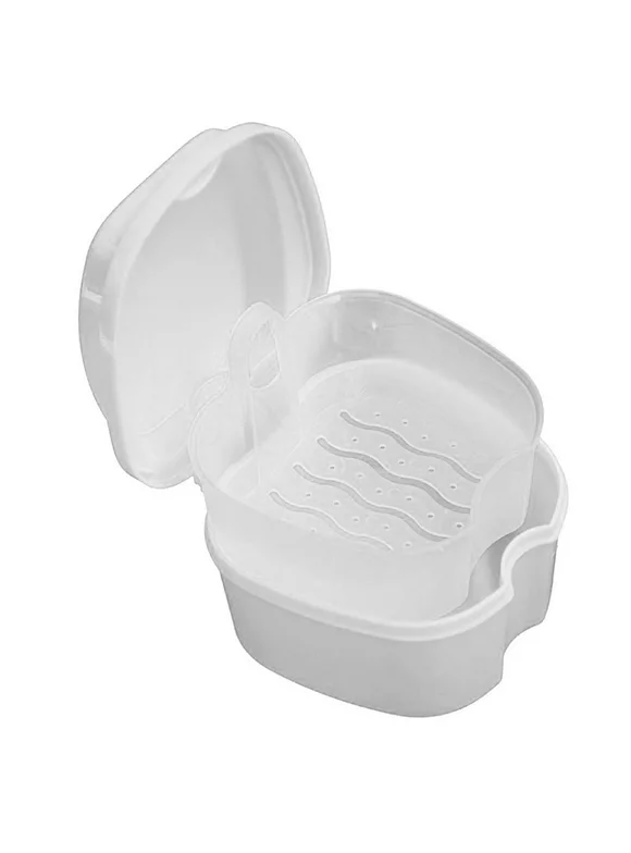 Mnycxen Denture Bath Box Case Dental False Teeth Storage Box With Hanging Net Container Cleaning Supplies