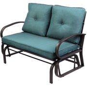 Sunmthink Outdoor Patio 2 Persons Glider Chair ,Rocking Loveseat with Cushion, Bench,Porch Furniture,Peacock Blue