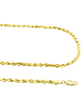 10k Yellow Gold 2.5mm Hollow Rope Chain Pendant Necklace Unisex, 16"- 30"