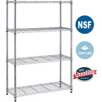 4Shelf Wire Shelving Unit Garage NSF Wire Shelf Metal Storage Shelves Heavy Duty Height Adjustable for 1000 LBS Capacity Chrome