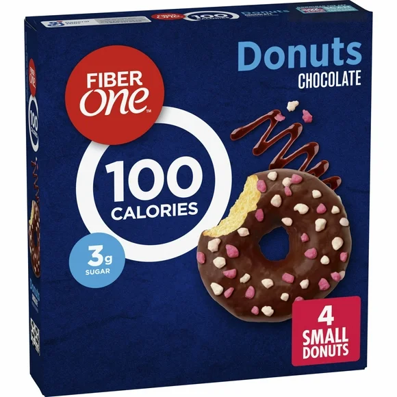 Fiber One 100 Calorie Donuts, Chocolate, 3g Sugar, 4 Count, 3.28 oz