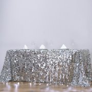 Efavormart 90X132" Silver Premium Big Payette Sparkly SEQUIN Rectangle Tablecloth For Wedding Banquet Party Kitchen Dining Catering