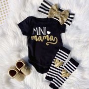 Newborn Infant Baby Girls Outfits Clothes Romper Jumpsuit Bodysuit+Headband+Leg warmers Gift Set