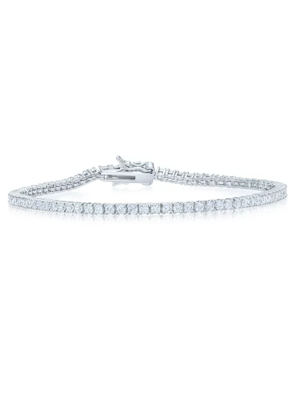 Tilo Jewelry Solid Silver Tennis Bracelet with Sparkling Round Cut CZ Stones | 7 Inch | Bracelets for Women and Men