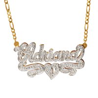 Personalized Sterling Silver or Gold Plated Nameplate Necklace with Beading and Rhodium, 18" Silver Plated Figaro Chain