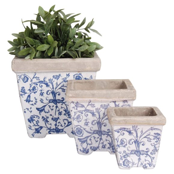 Esschert Design Aged Ceramic Square Nesting Pots - Set of 3