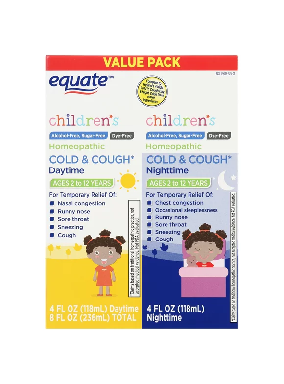 Equate Children's Homeopathic Daytime & Nighttime Cold & Cough Liquid Twin Pack, 4 fl oz